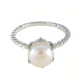 Emily White Solitaire Ring with Elegant Pearl Accent Pearl White